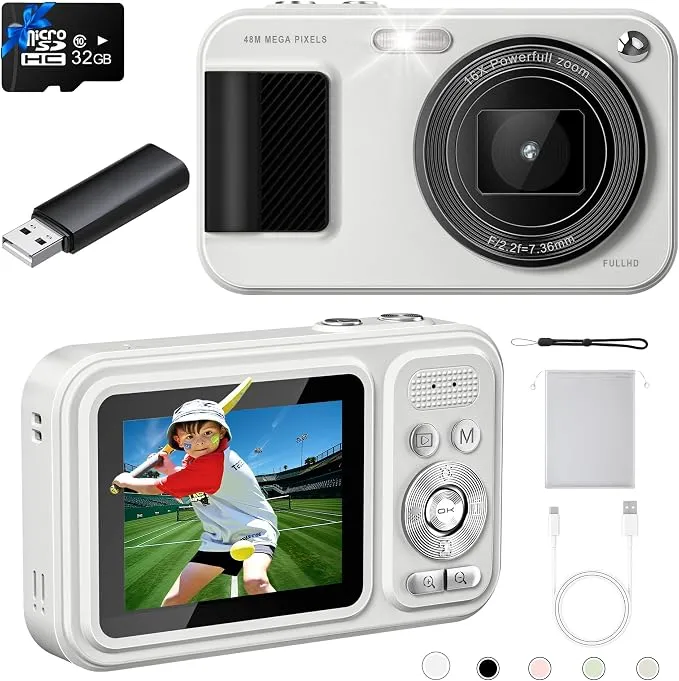 Digital Camera, Autofocus 48MP Point and Shoot Digital Camera, FHD 1080P Vlogging Camera with 32GB Card, 16X Zoom Anti-Shake Kids Camera, Compact Small Camera for Boys Girls Teen