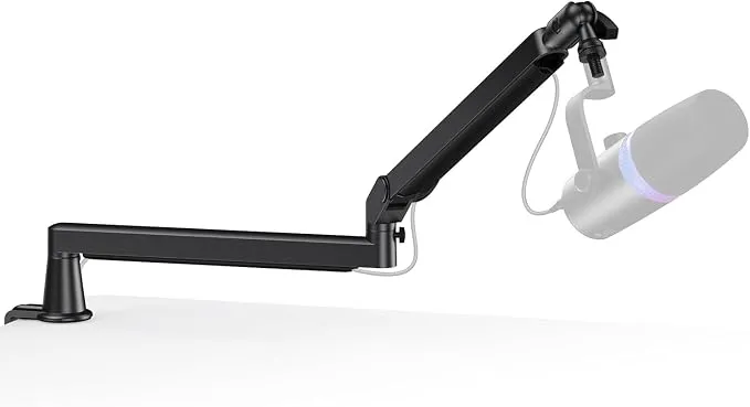 Low Profile Mic Arm, Cable Management Microphone Boom Arm, Full Aluminum Adjustable Mic Stand with Desk Clamp, 360Β°Rotatable Heavy Duty Microphone Stand for Streaming, Podcasting, Recording