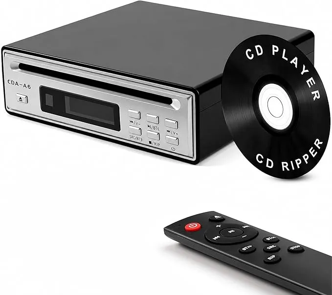 High-Fidelity CD Player with Bluetooth 5.3 | Supports WAV Ripping from Original CD Tracks | USB Playback | 3.5mm Stereo & Optical Output (Silvery)(Remote Uses AAA Batteries - No Button Cells)